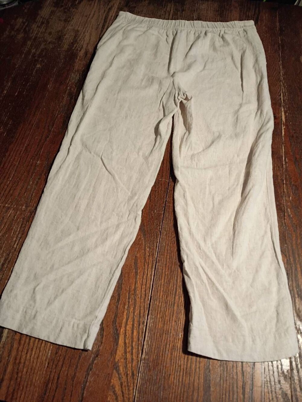 Chicos 1.5 Medium Cream Oatmeal Elastic Waist Pull On Pants Linen Pockets Ankle - Picture 2 of 2